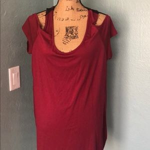 Burgundy and black T-shirt